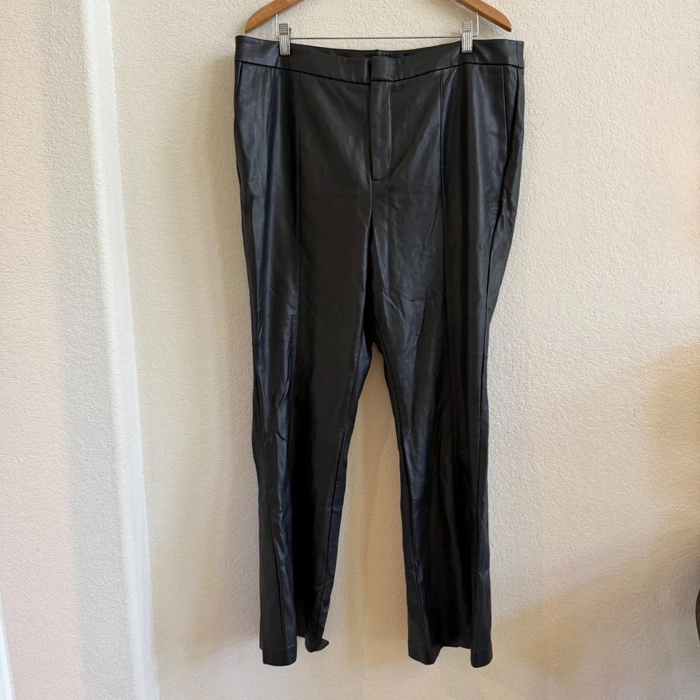 Eloquii Black Faux Leather Straight Leg Pants Plus Size 16 High Rise‎
